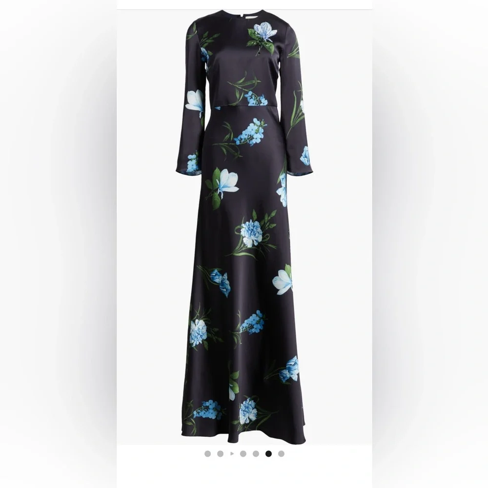 NWT Sachin + Babi Black and Blue Floral  Dress Alex Sequin Long Sleeve Satin - Picture 9 of 10